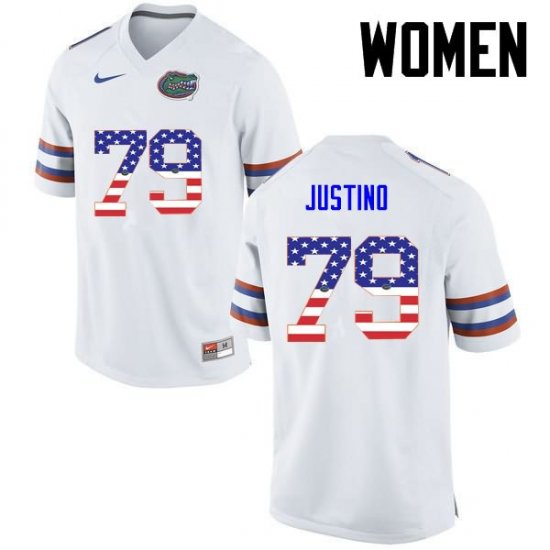 Women's Florida Gators #79 Daniel Justino NCAA Nike White USA Flag Fashion Authentic Stitched College Football Jersey ABK6662DT